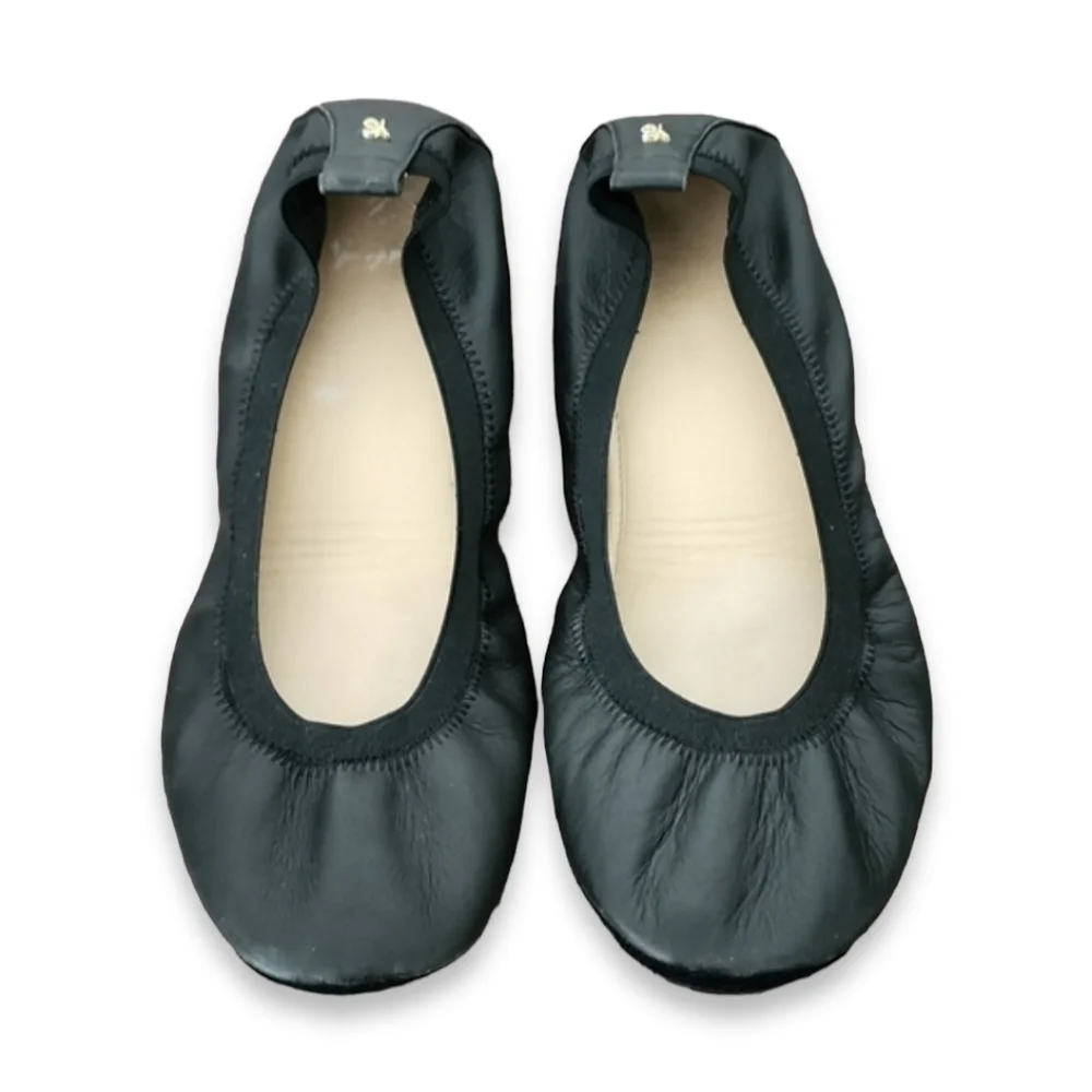 YOSI SAMRA Samara Foldable Ballet Flats 8 Black Leather Scrunch Travel Shoes - Picture 2 of 15